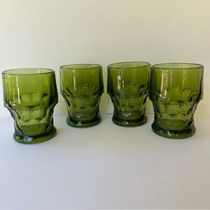 4 VTG Viking Emerald Green Georgian Tumbler Glasses Honeycomb Pattern